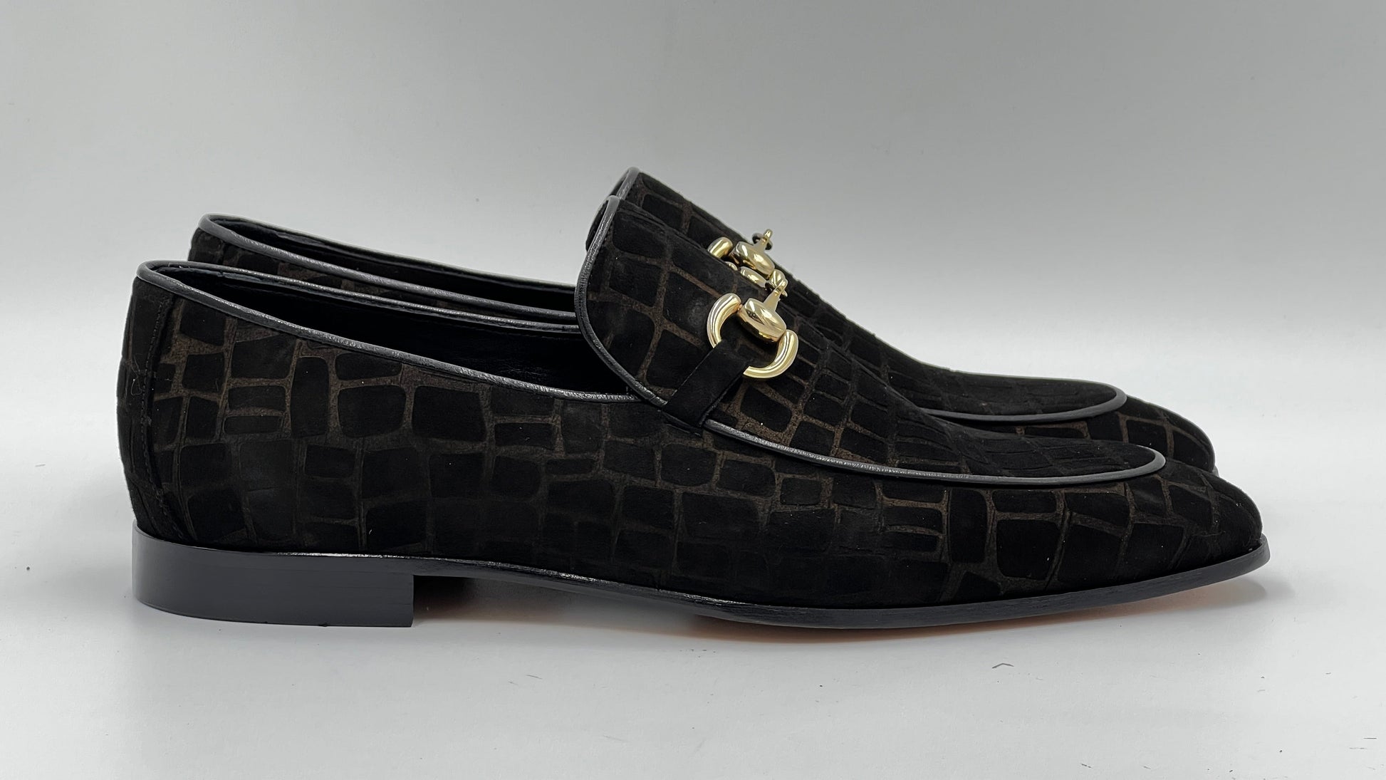 25123 Black Suede Crocodile Press Loafer Men Shoes - Alvarenzo shoes