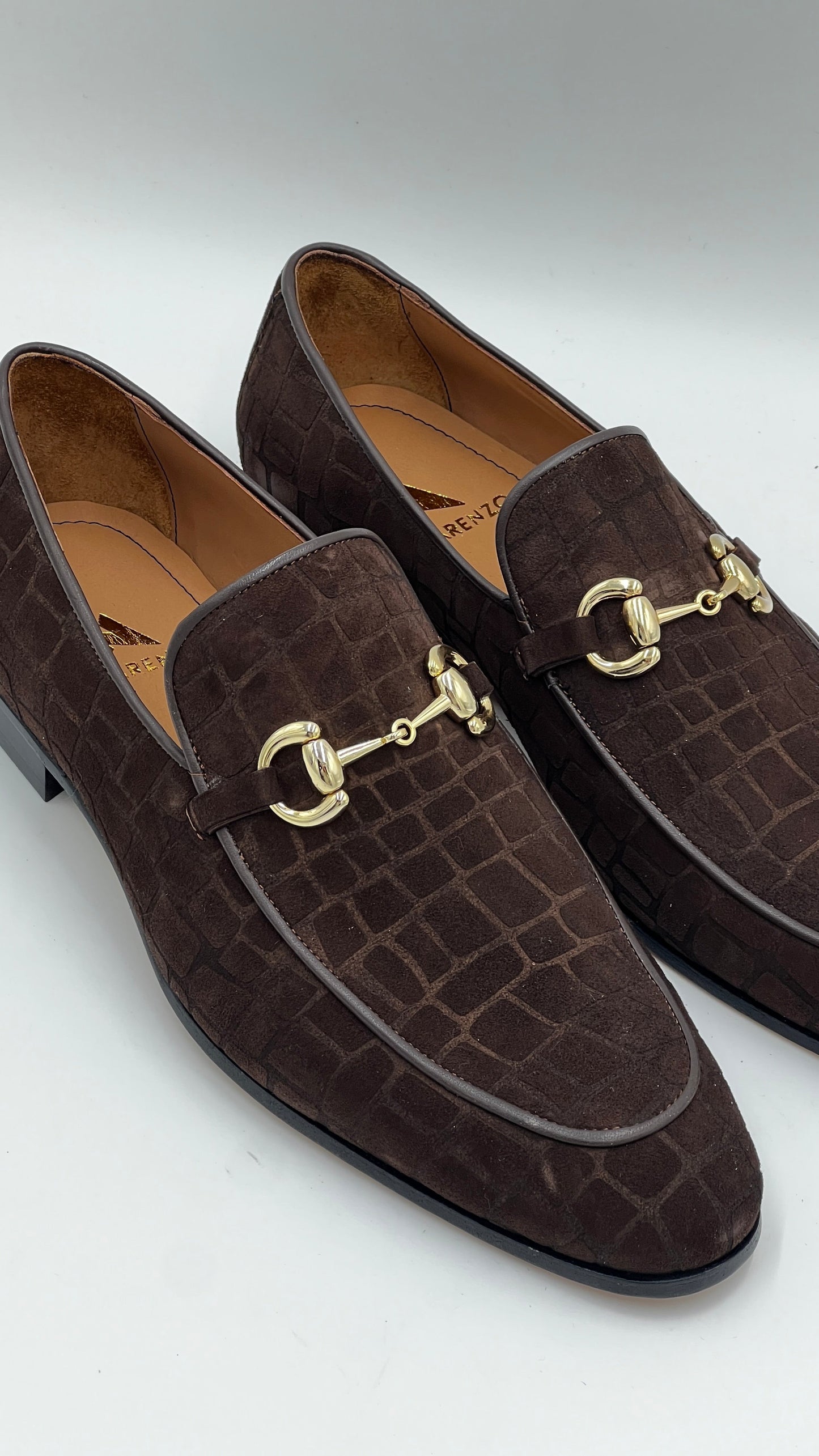 25123 Brown Suede Crocodile Press Loafer Men Shoes - Alvarenzo shoes