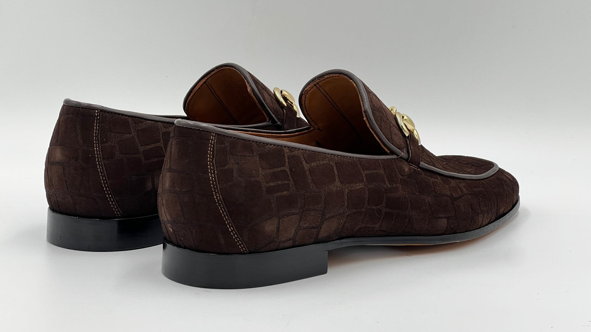 25123 Brown Suede Crocodile Press Loafer Men Shoes - Alvarenzo shoes