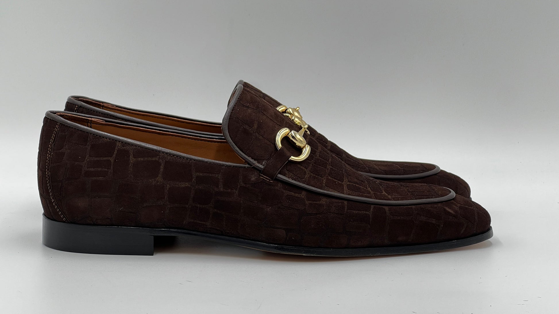 25123 Brown Suede Crocodile Press Loafer Men Shoes - Alvarenzo shoes
