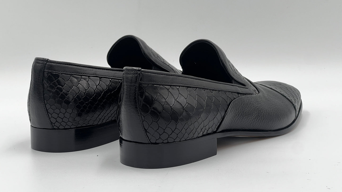 25135 Black Python Print Leather Loafer Men Shoes - Alvarenzo shoes
