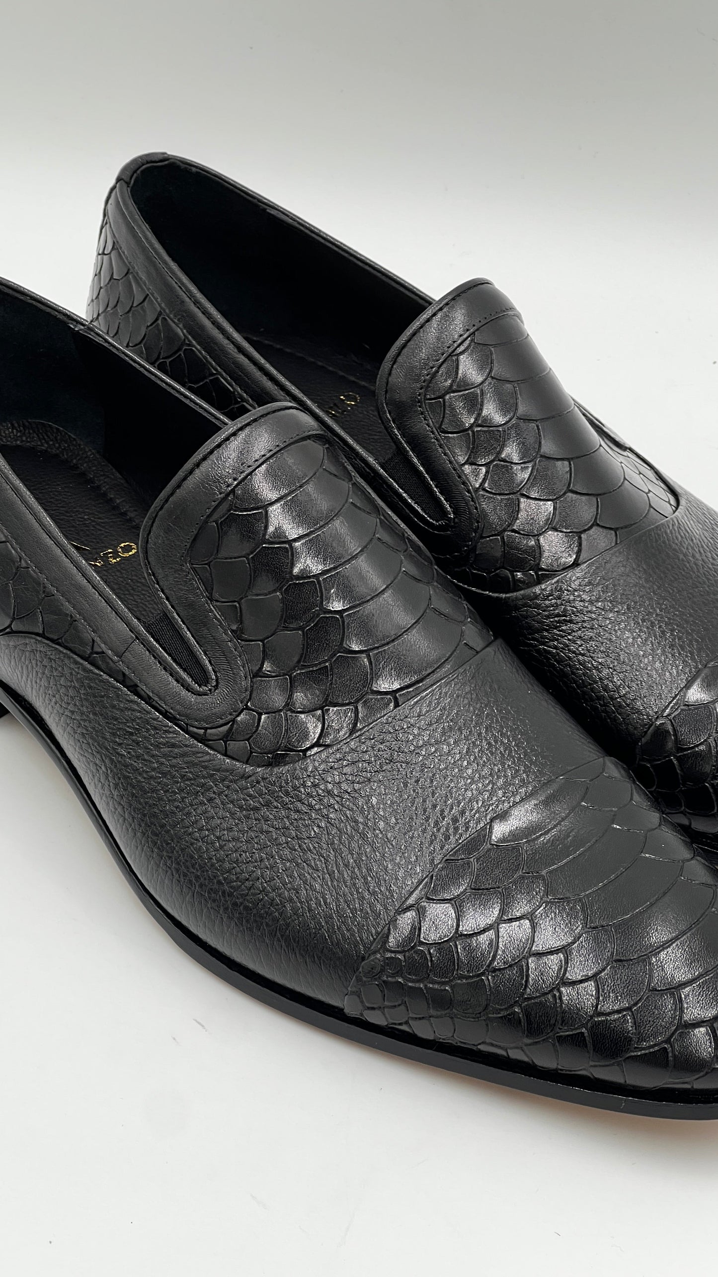25135 Black Python Print Leather Loafer Men Shoes - Alvarenzo shoes