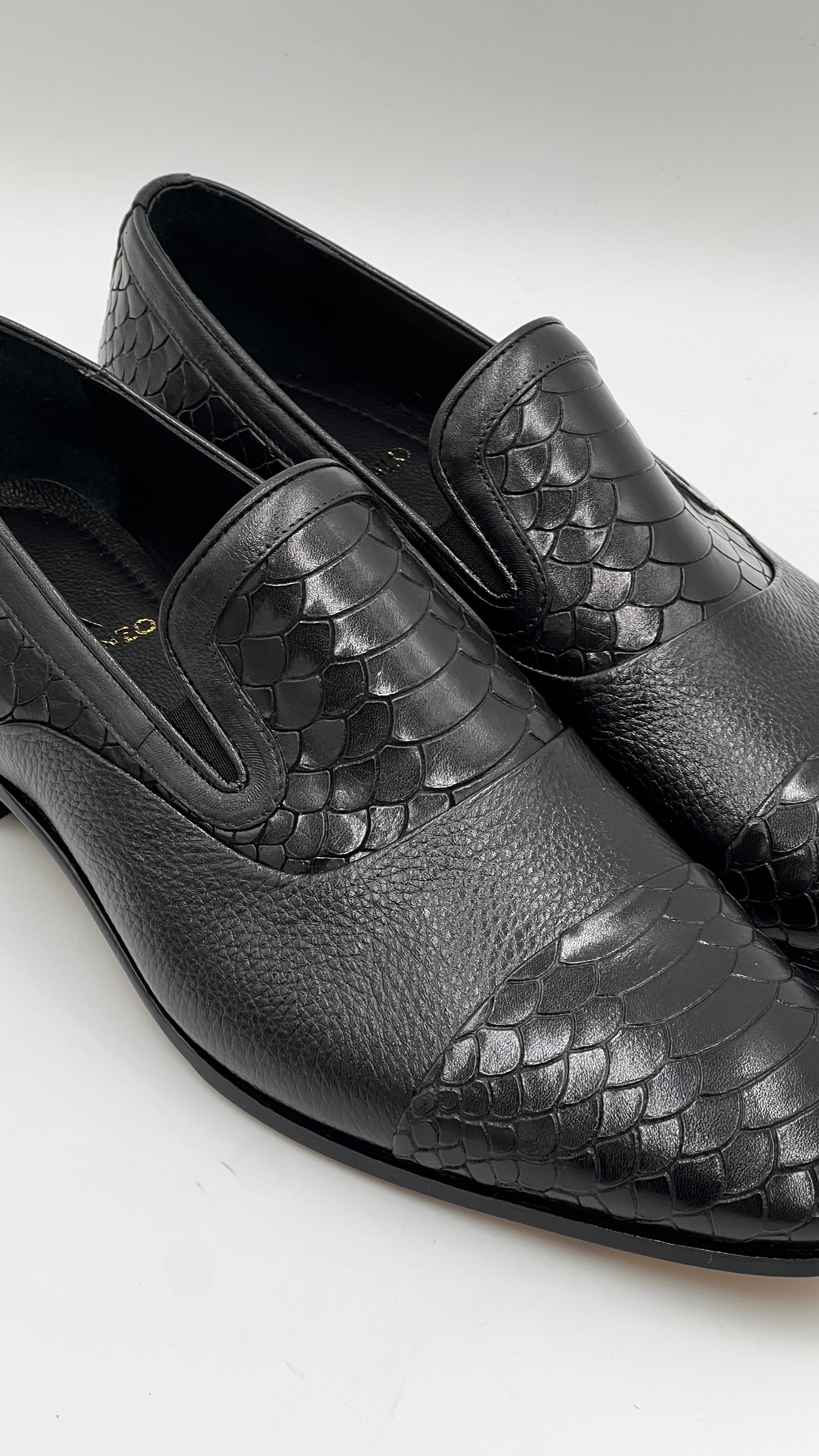 25135 Black Python Print Leather Loafer Men Shoes - Alvarenzo shoes
