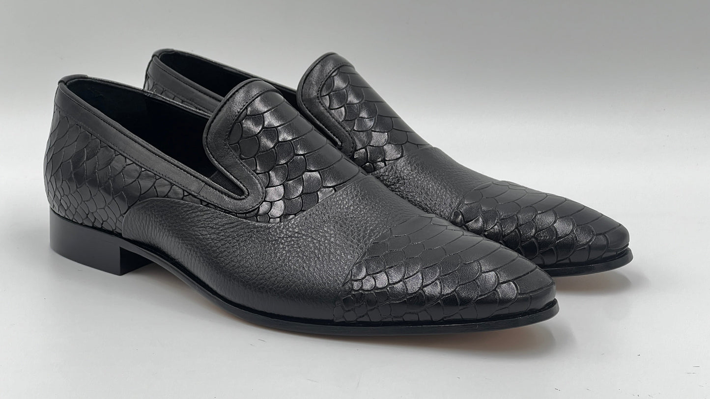 25135 Black Python Print Leather Loafer Men Shoes - Alvarenzo shoes