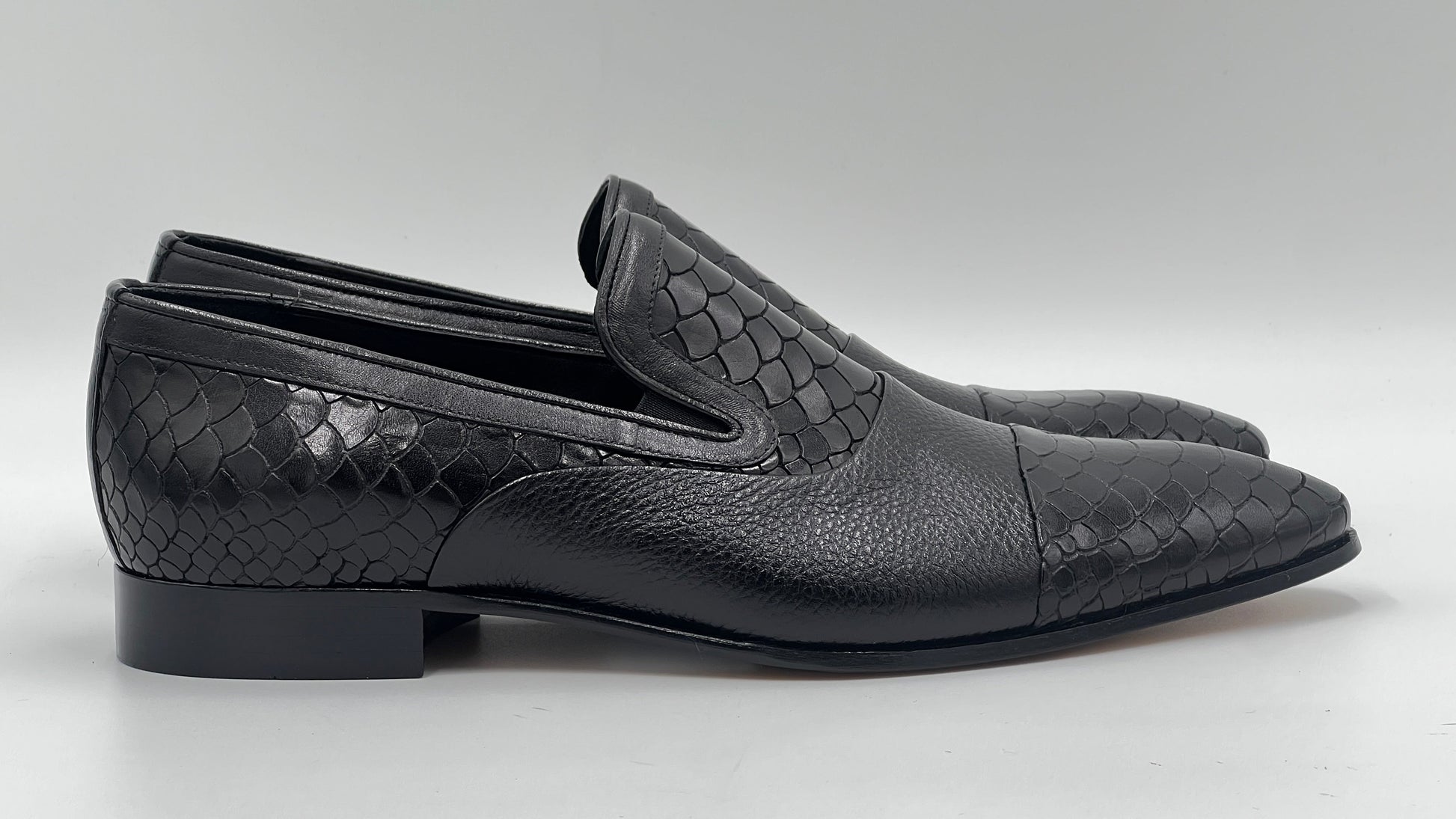 25135 Black Python Print Leather Loafer Men Shoes - Alvarenzo shoes