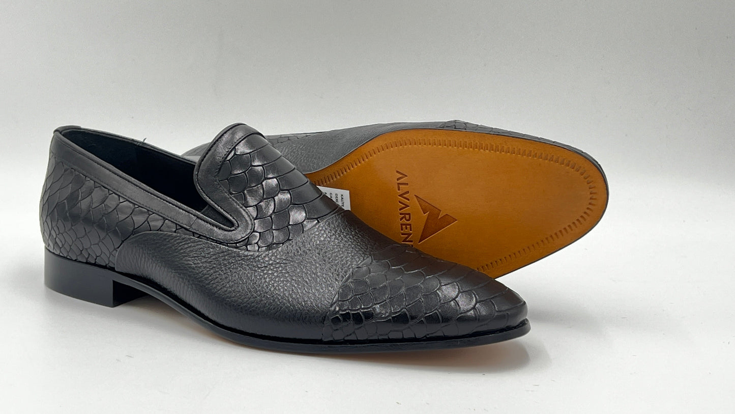 25135 Black Python Print Leather Loafer Men Shoes - Alvarenzo shoes