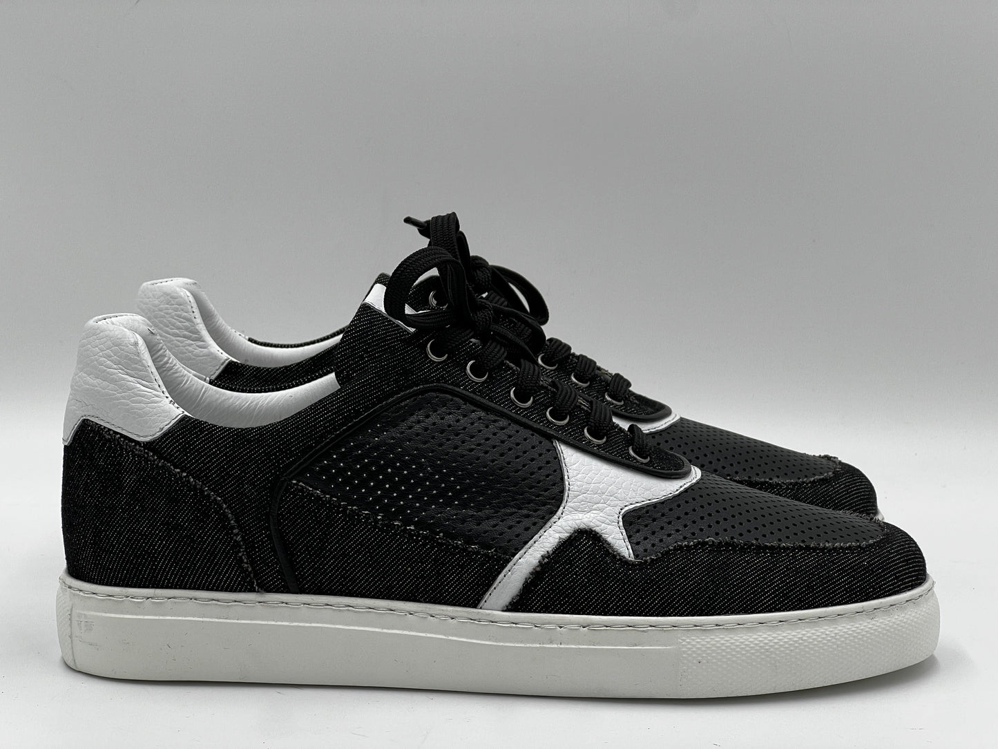 25148 Black Leather Fabric Dual Sneaker - Alvarenzo shoes