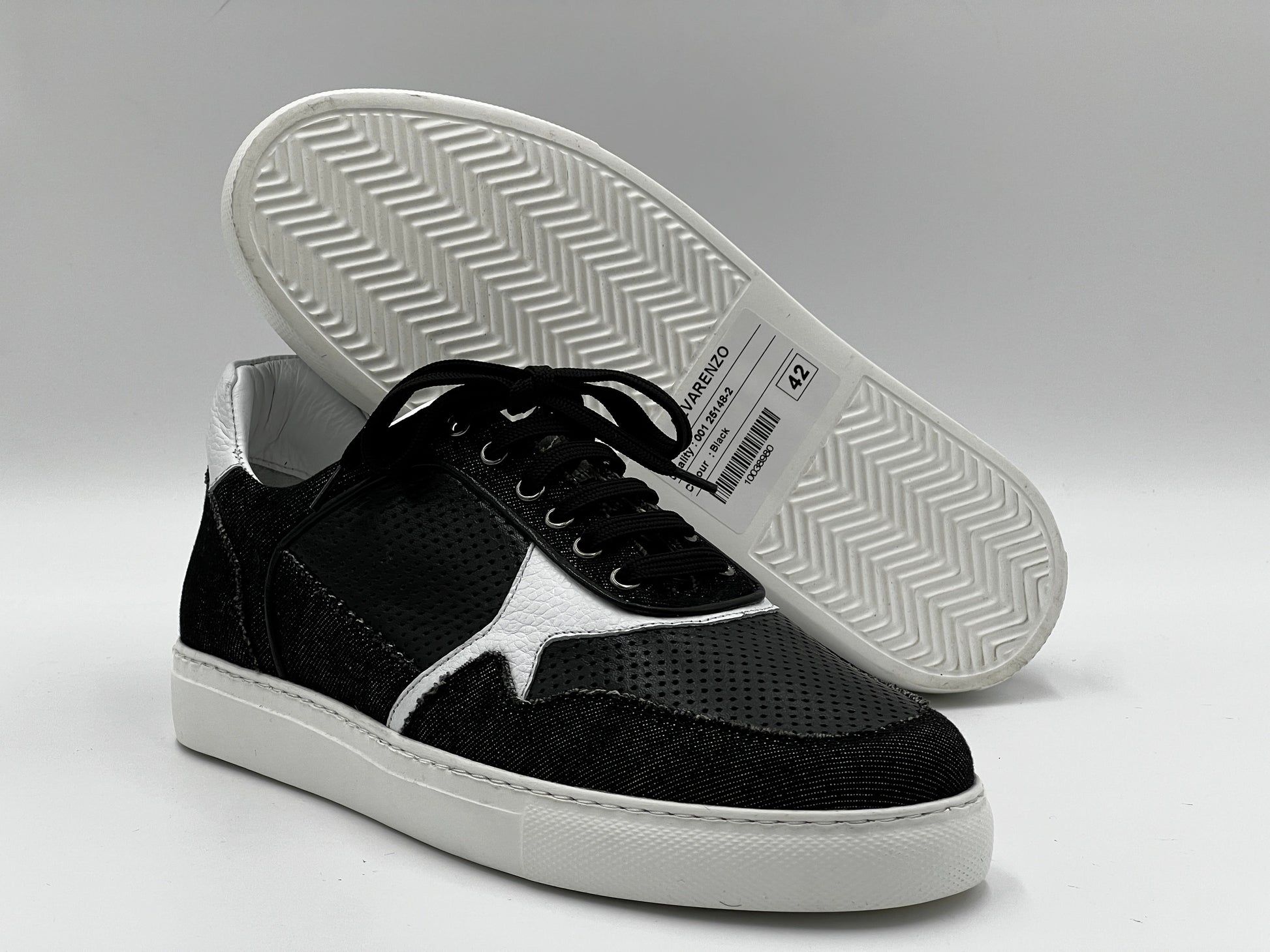 25148 Black Leather Fabric Dual Sneaker - Alvarenzo shoes