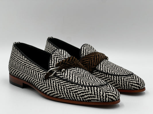 25167 Whıte Pony Print Leather Men Loafer Shoes - Alvarenzo shoes