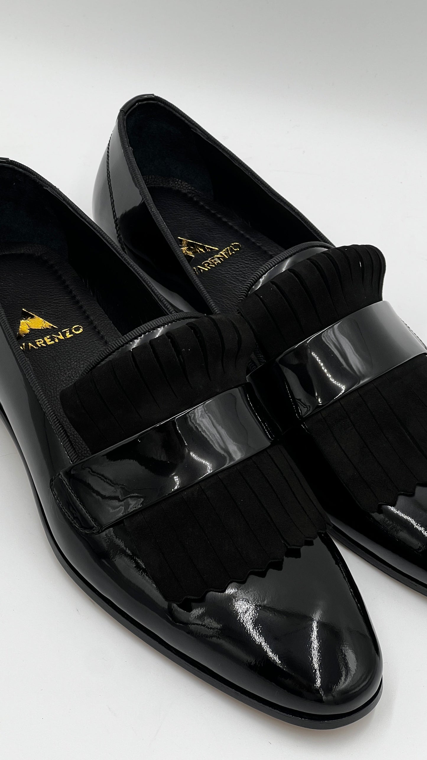 25176 Black Fringed Patent Leather Men Loafer Shoes - Alvarenzo shoes