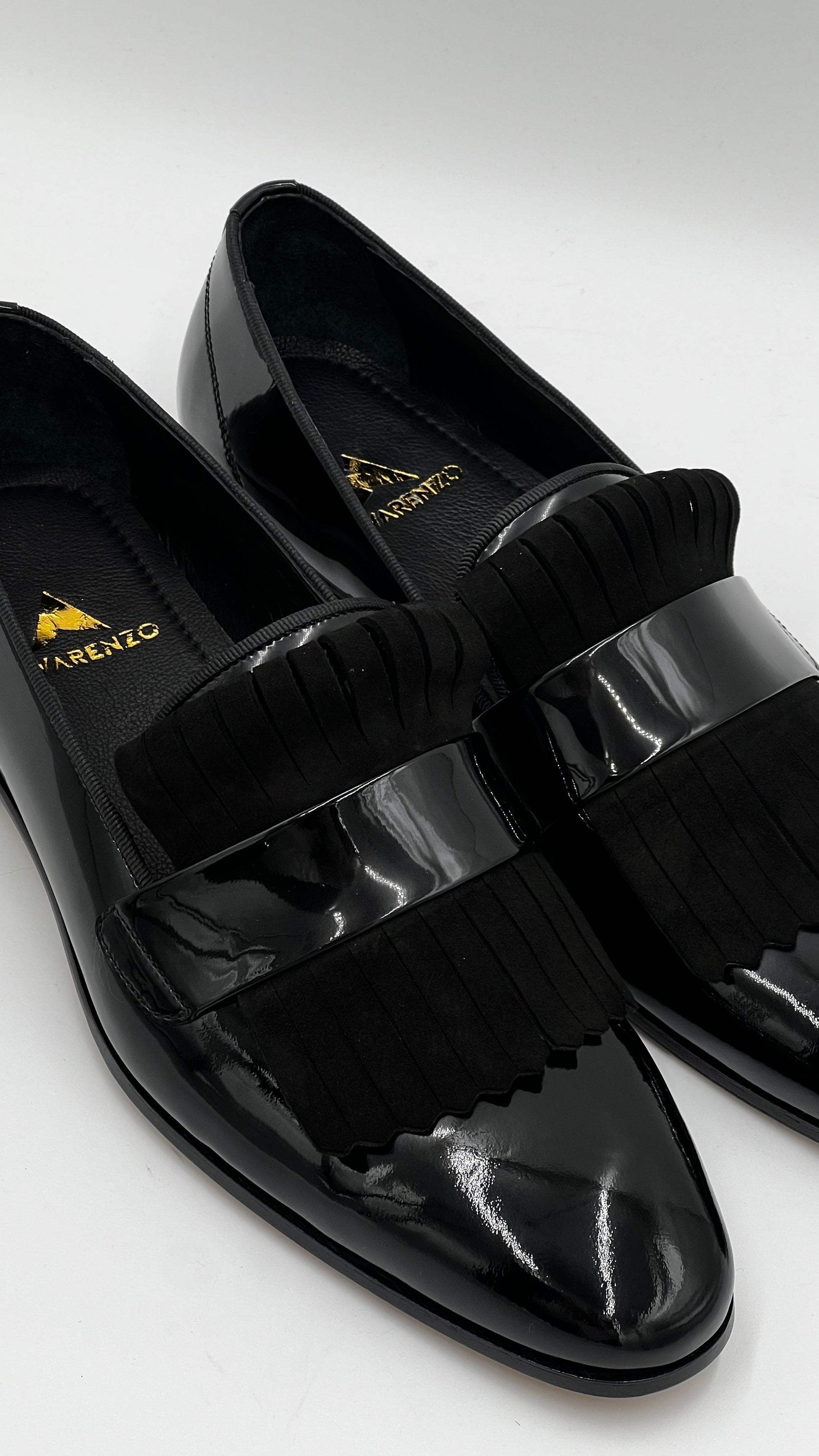 25176 Black Fringed Patent Leather Men Loafer Shoes - Alvarenzo shoes