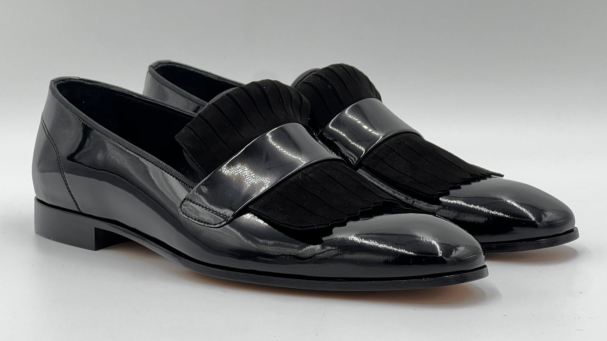 25176 Black Fringed Patent Leather Men Loafer Shoes - Alvarenzo shoes