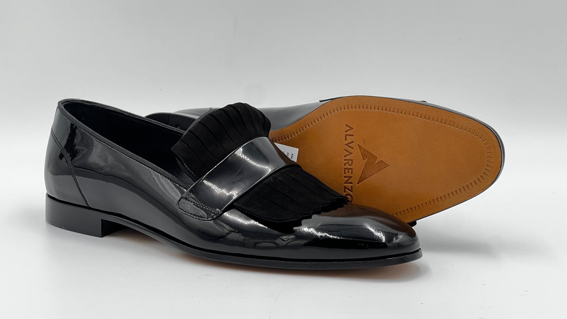 25176 Black Fringed Patent Leather Men Loafer Shoes - Alvarenzo shoes