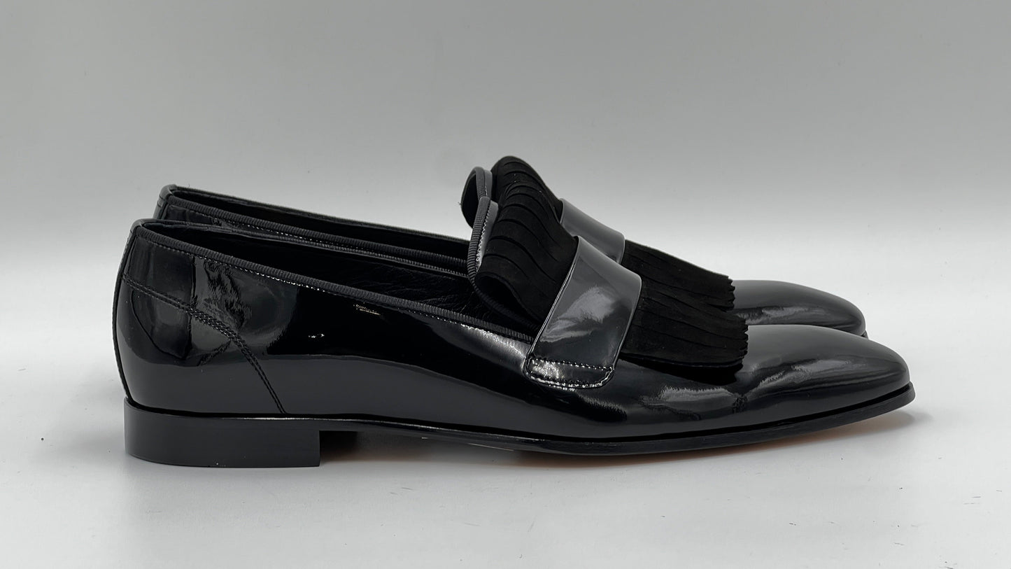 25176 Black Fringed Patent Leather Men Loafer Shoes - Alvarenzo shoes