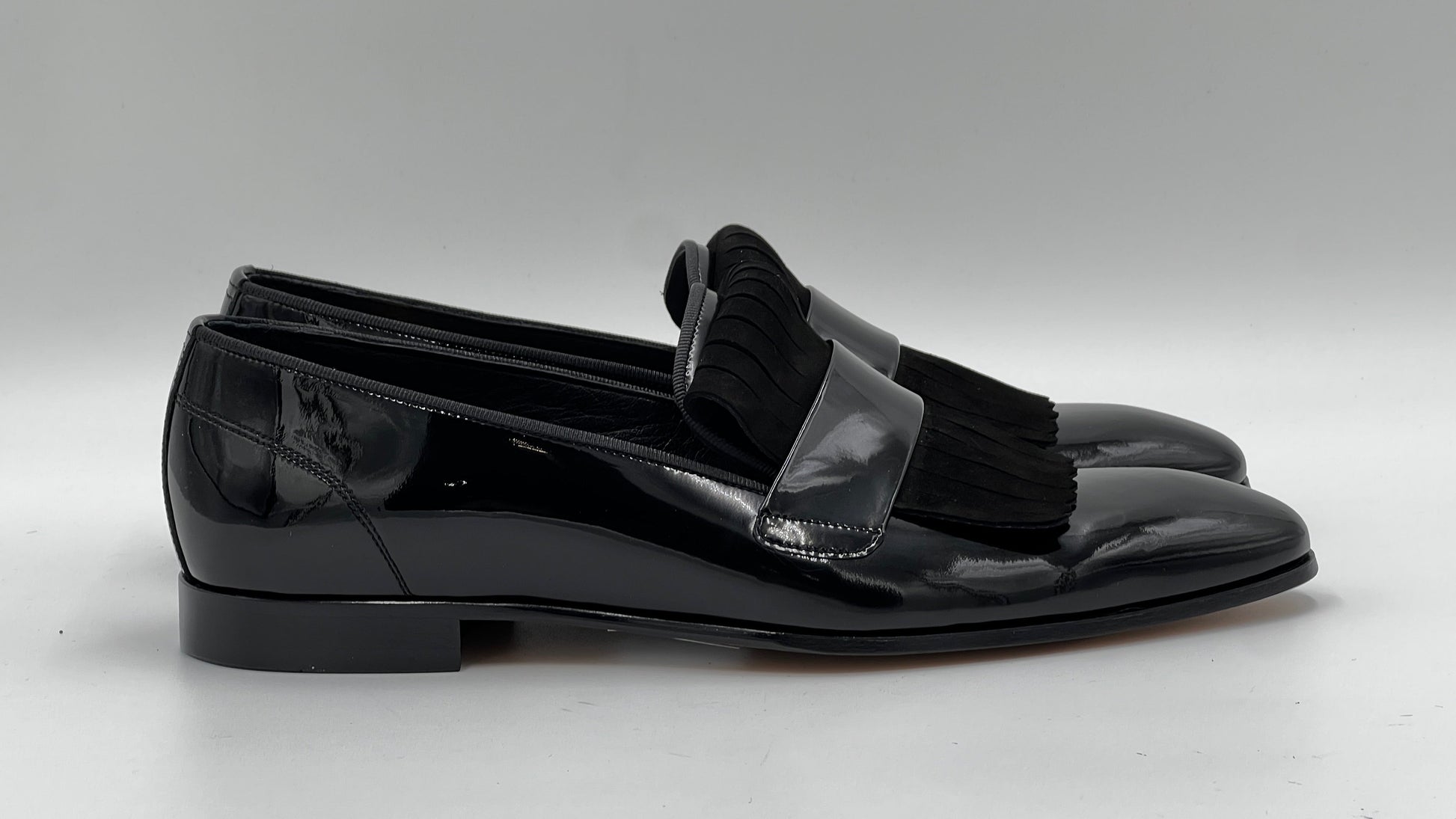 25176 Black Fringed Patent Leather Men Loafer Shoes - Alvarenzo shoes