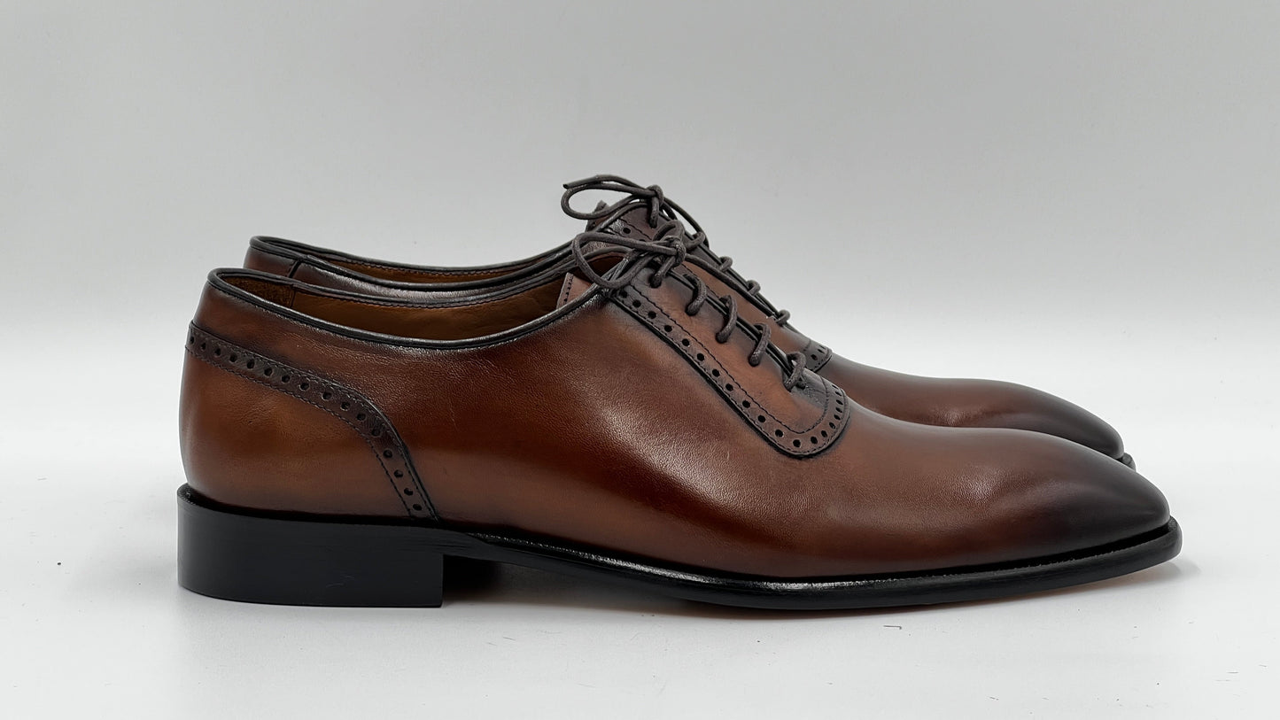 25178 Cognac Naturel Leather Men Laceup Shoes - Alvarenzo shoes