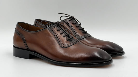 25178 Cognac Naturel Leather Men Laceup Shoes - Alvarenzo shoes