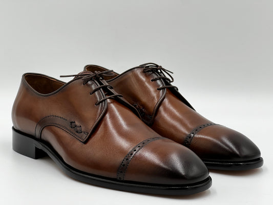 25179 Cognac Naturel Leather Laceup Men Shoes - Alvarenzo shoes