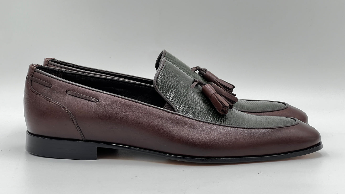25180 Brown - Green Leather Loafer Men Shoes - Alvarenzo shoes