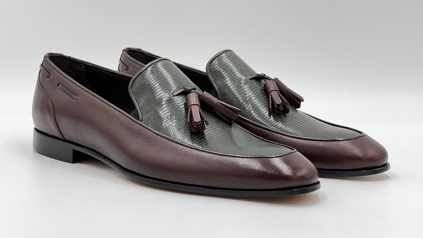 25180 Brown - Green Leather Loafer Men Shoes - Alvarenzo shoes