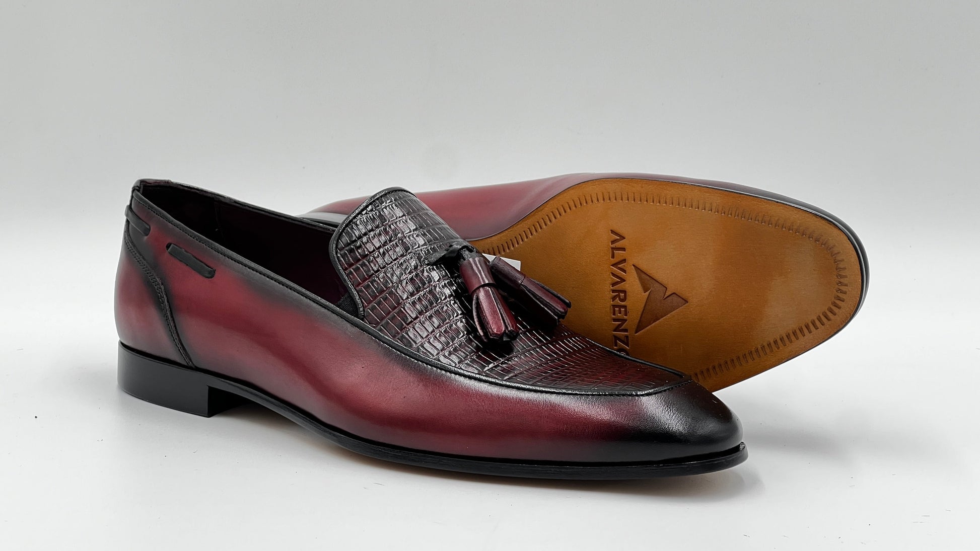 25180 Burgundy Leather Loafer Men Shoes - Alvarenzo shoes