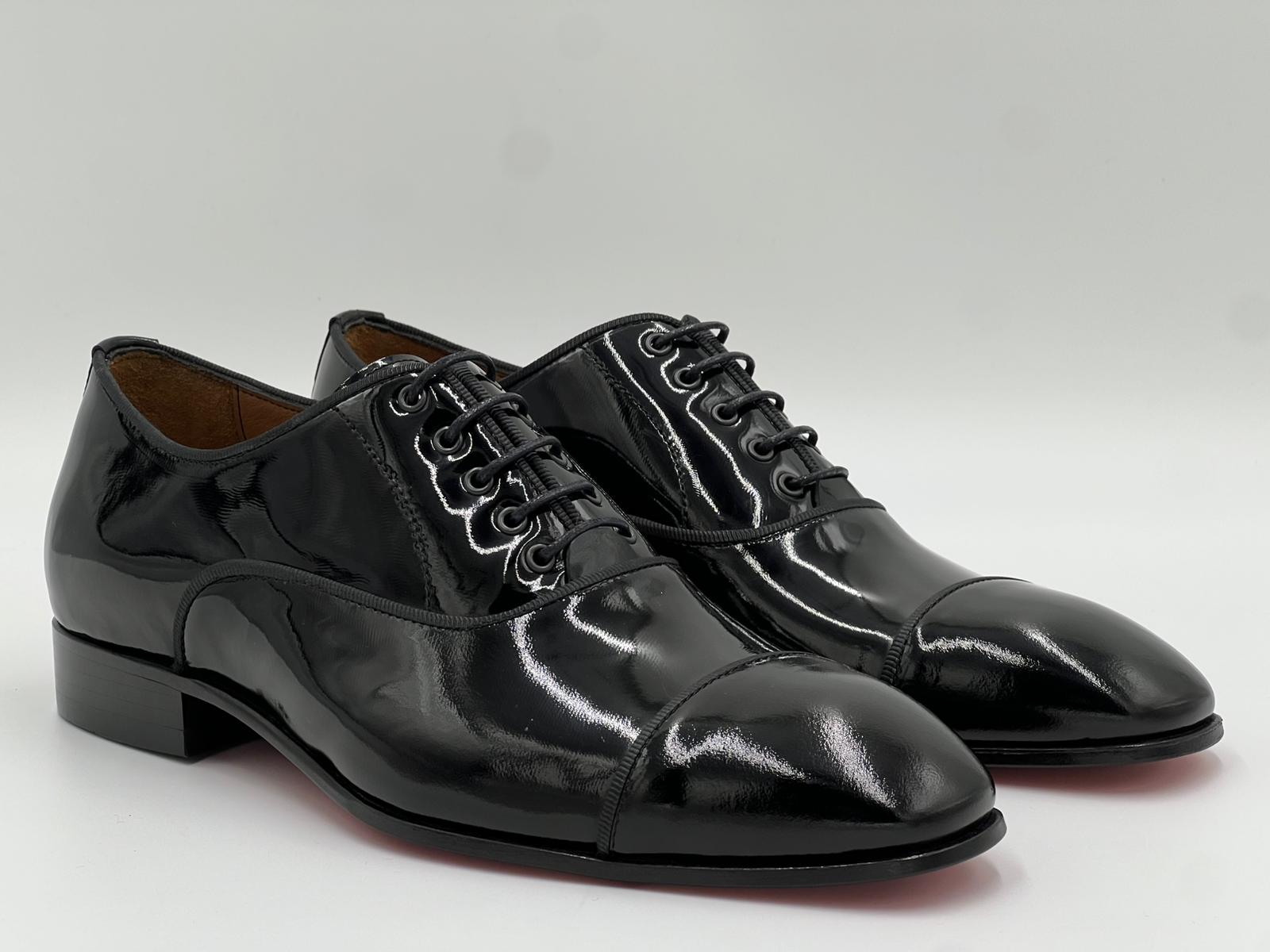 25182 Salva Black Patent Leather Red Sole Laceup Men Shoes - Alvarenzo shoes