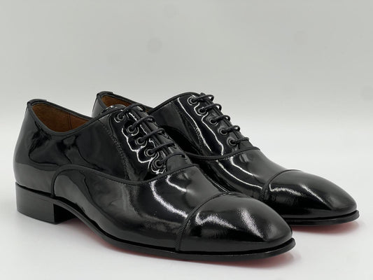 25182 Salva Black Patent Leather Red Sole Laceup Men Shoes - Alvarenzo shoes