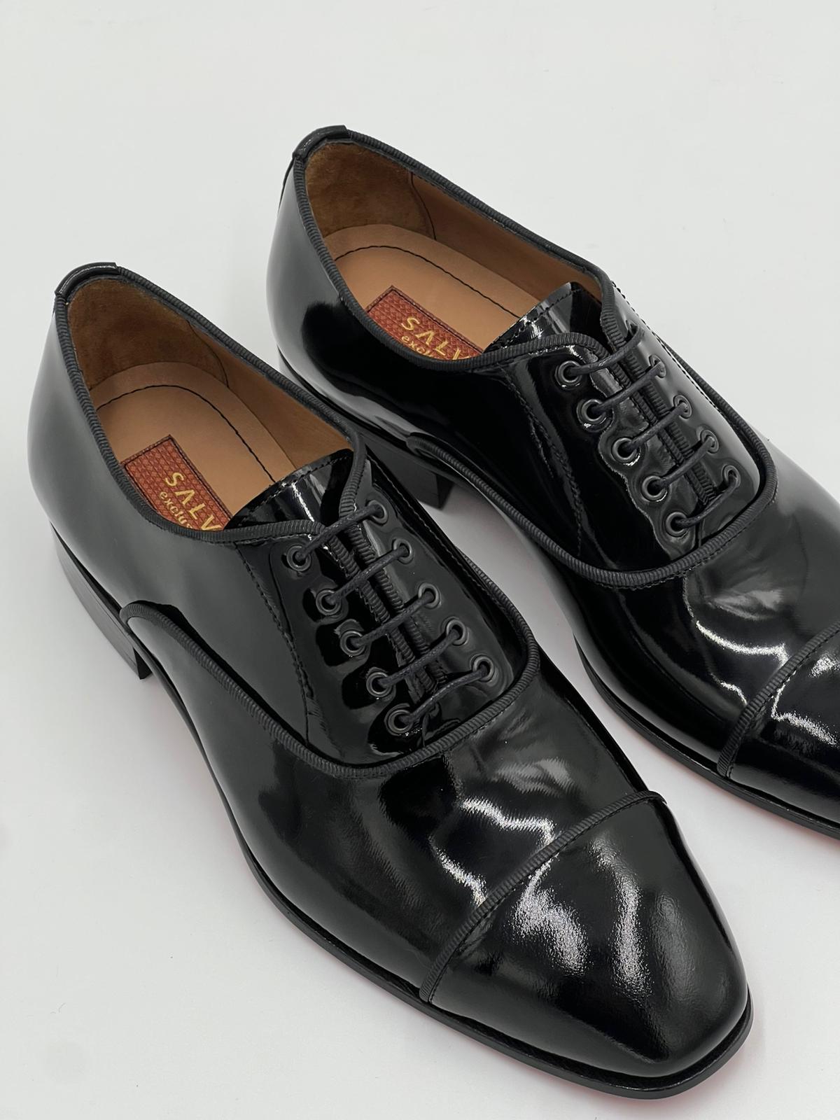 25182 Salva Black Patent Leather Red Sole Laceup Men Shoes - Alvarenzo shoes