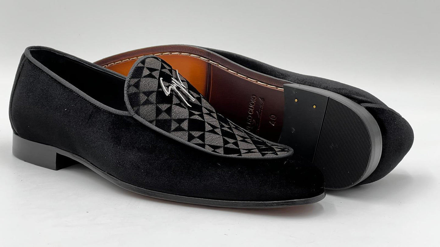 26057 Black Velvet Loafer Leather Sole - Alvarenzo shoes