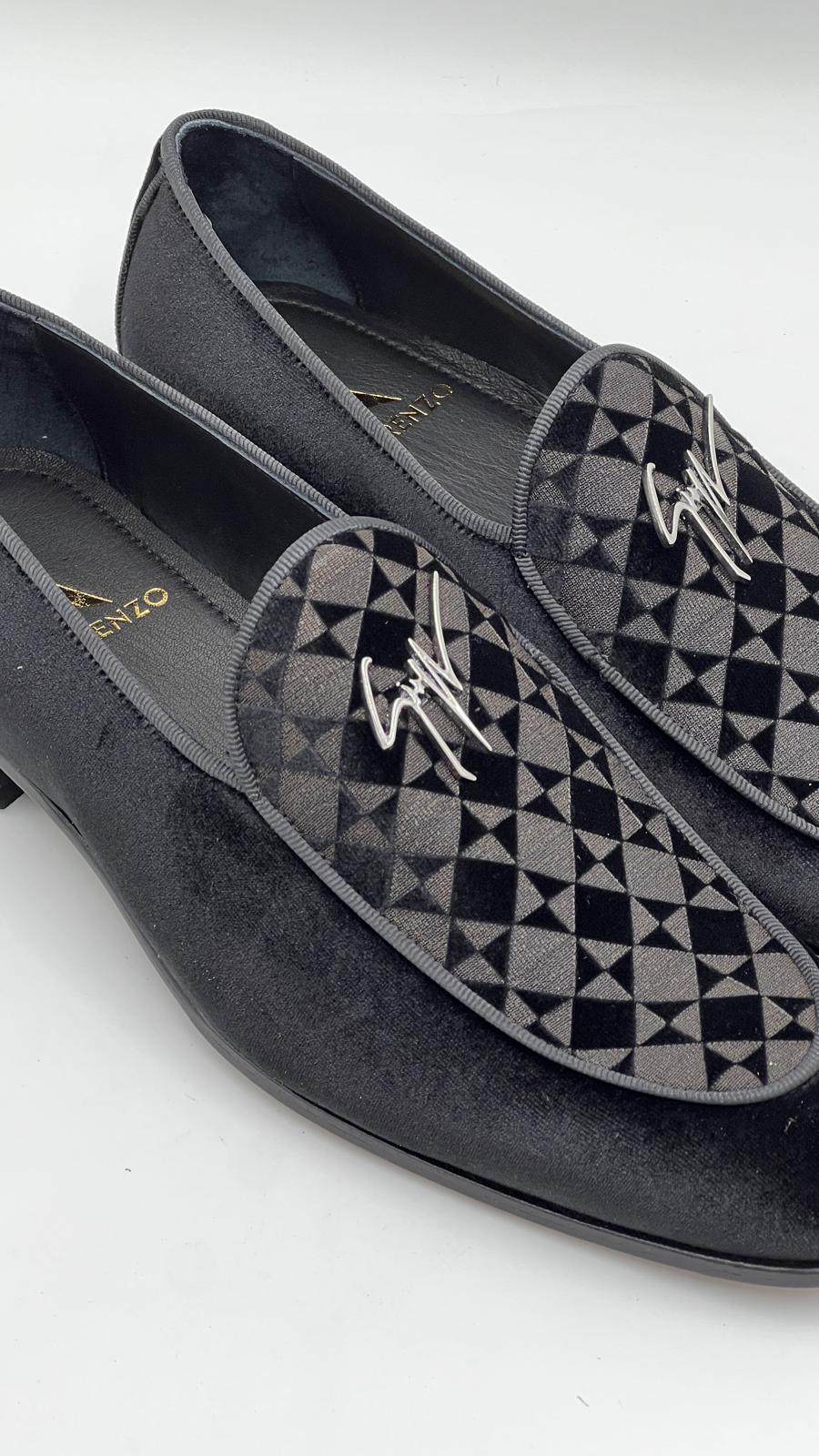 26057 Black Velvet Loafer Leather Sole - Alvarenzo shoes