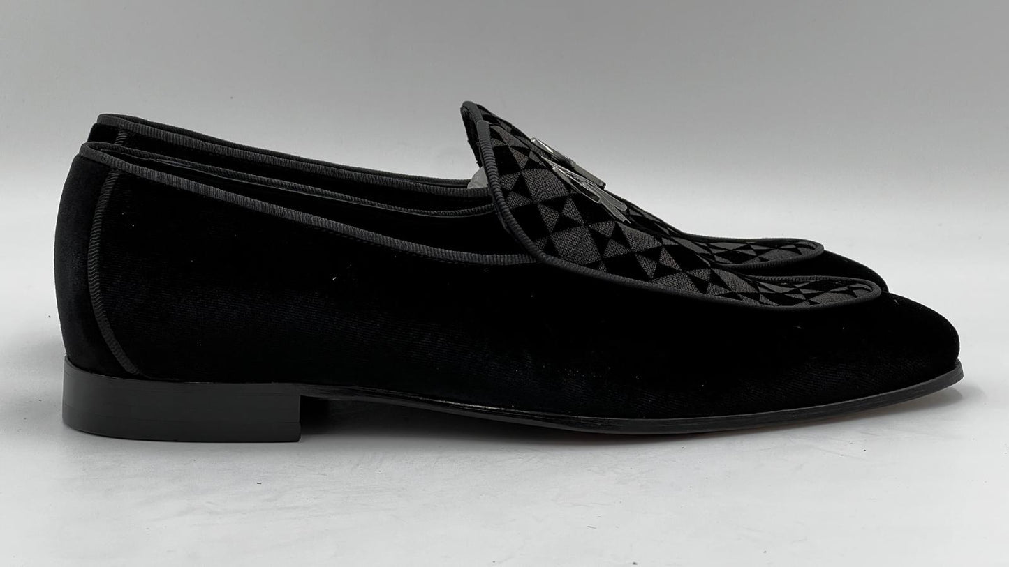 26057 Black Velvet Loafer Leather Sole - Alvarenzo shoes