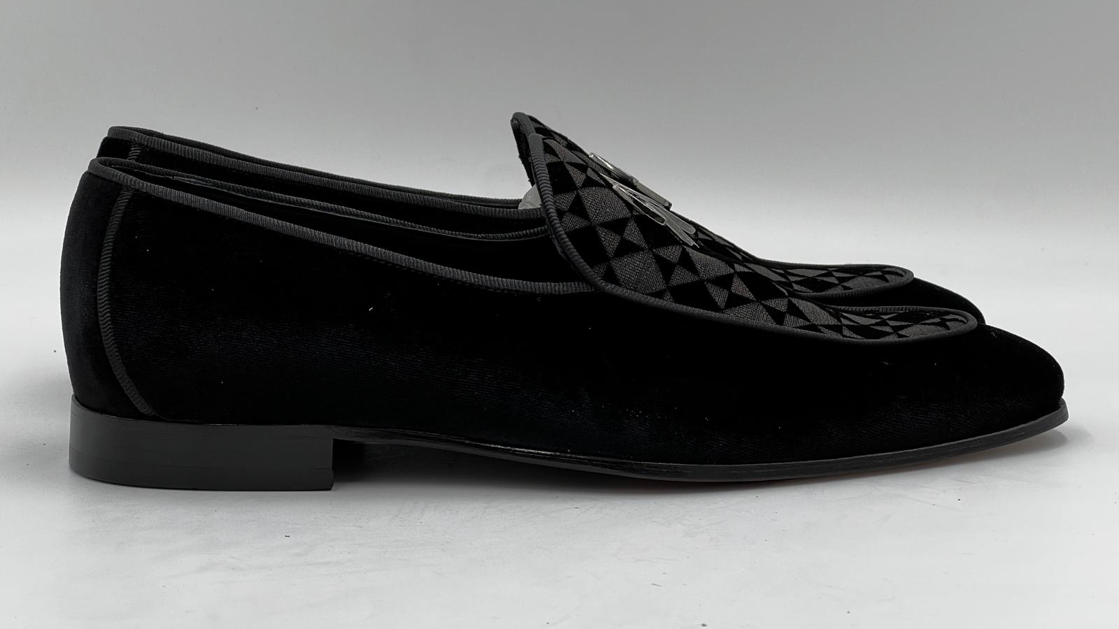 26057 Black Velvet Loafer Leather Sole - Alvarenzo shoes