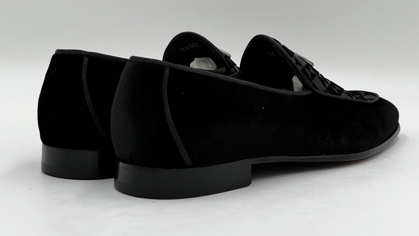 26057 Black Velvet Loafer Leather Sole - Alvarenzo shoes