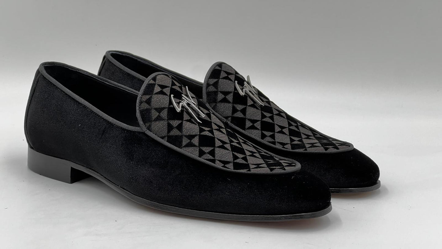 26057 Black Velvet Loafer Leather Sole - Alvarenzo shoes