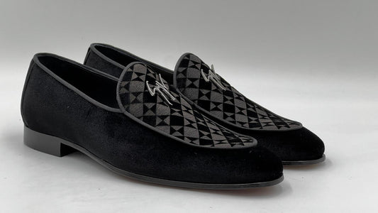 26057 Black Velvet Loafer Leather Sole - Alvarenzo shoes