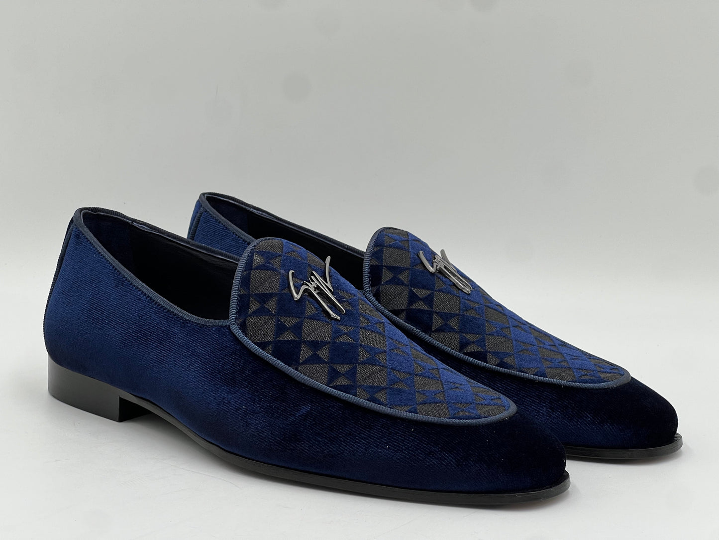 26057 Blue Velvet Loafer Leather Sole - Alvarenzo shoes