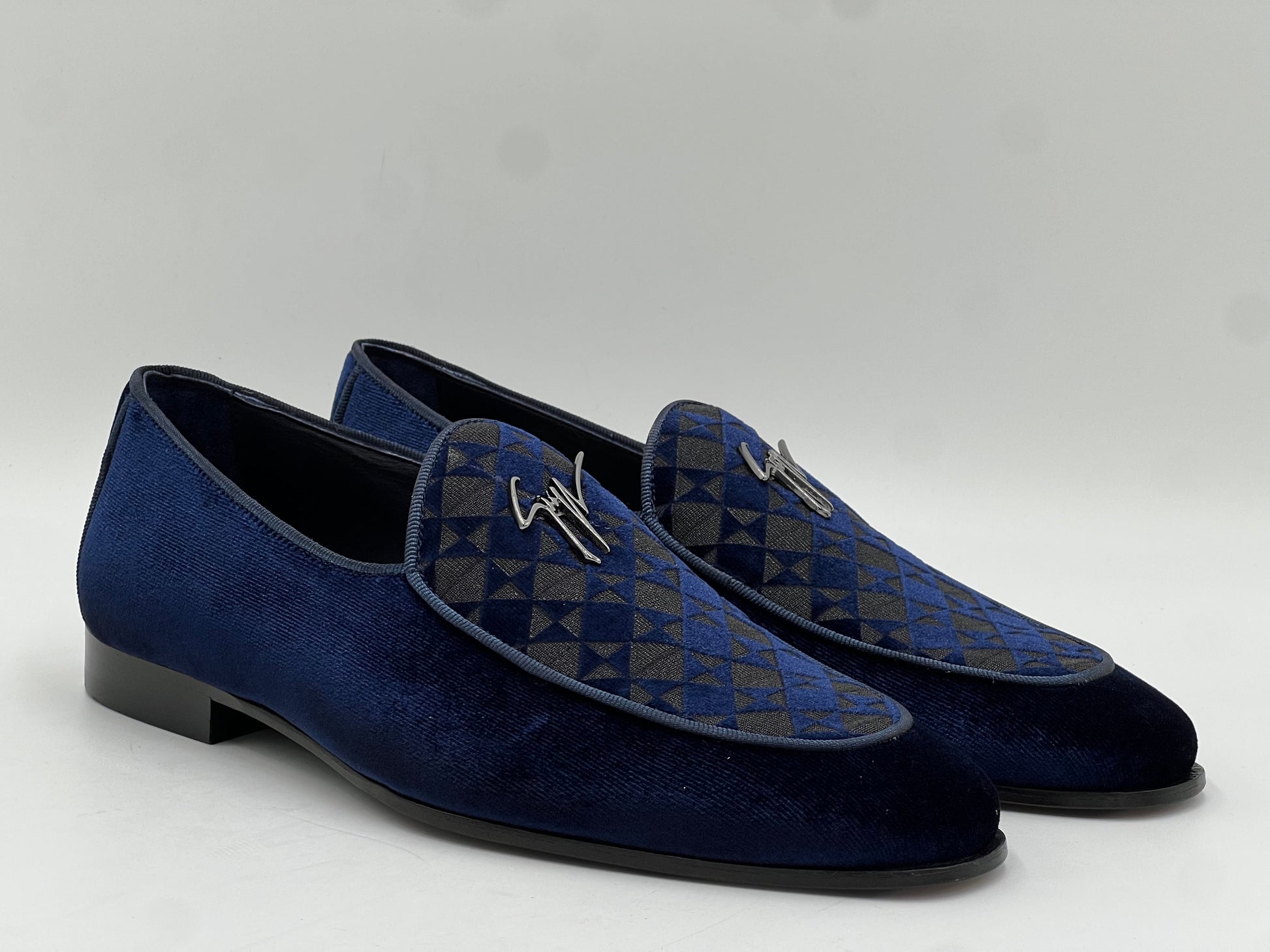 26057 Blue Velvet Loafer Leather Sole - Alvarenzo shoes