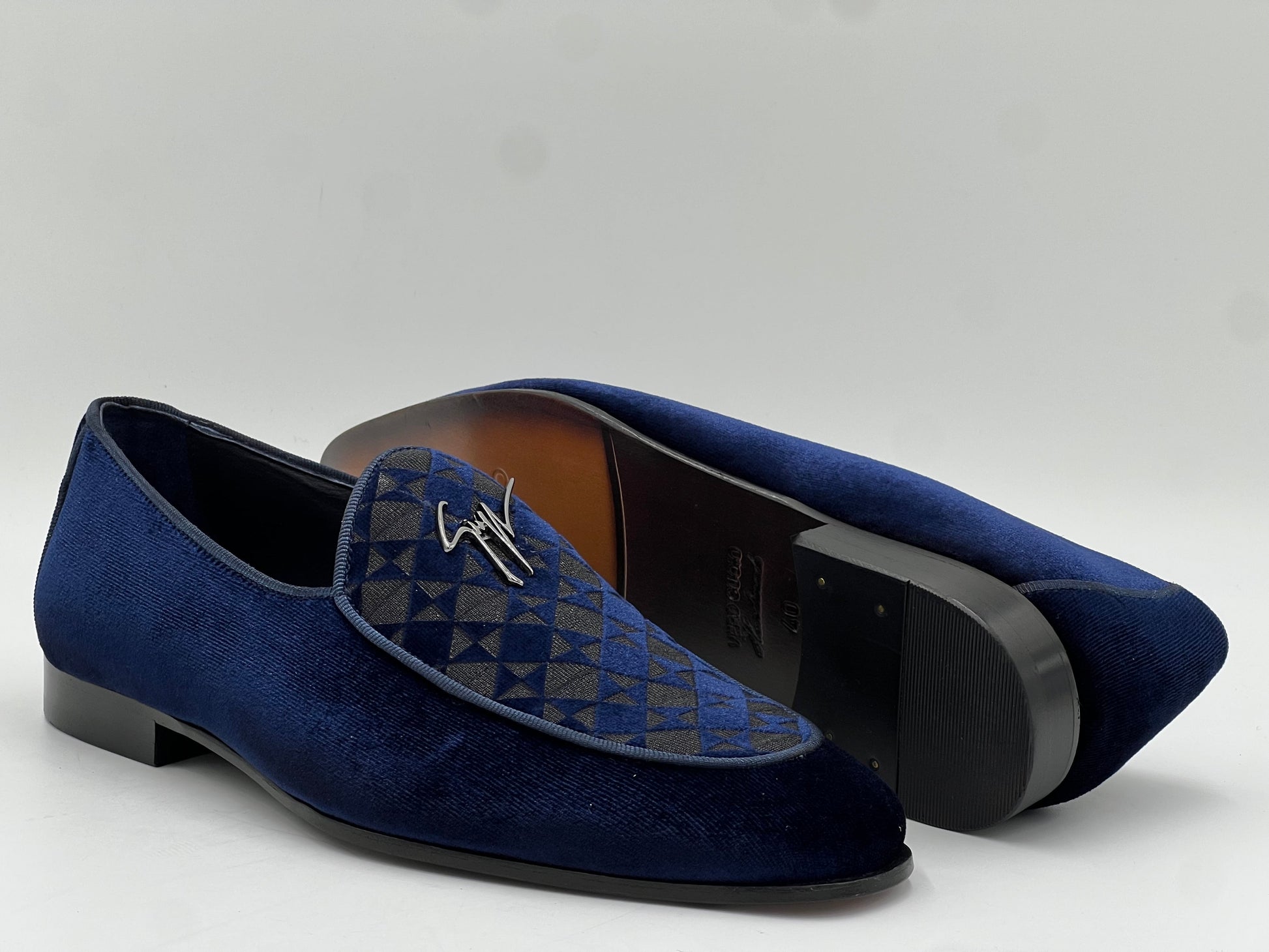 26057 Blue Velvet Loafer Leather Sole - Alvarenzo shoes