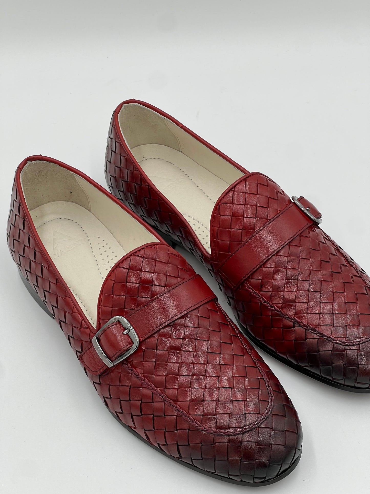 26502 Red Woven Monkstrap Flexible Leather Sole - Alvarenzo shoes