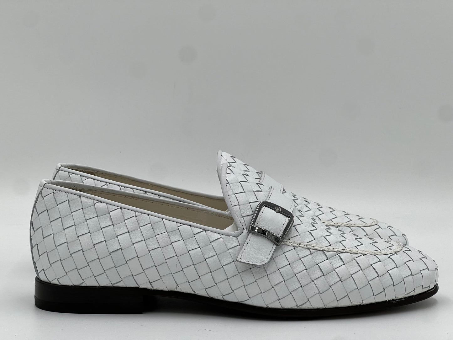 26502 Whıte Woven Monkstrap Flexible Leather Sole - Alvarenzo shoes