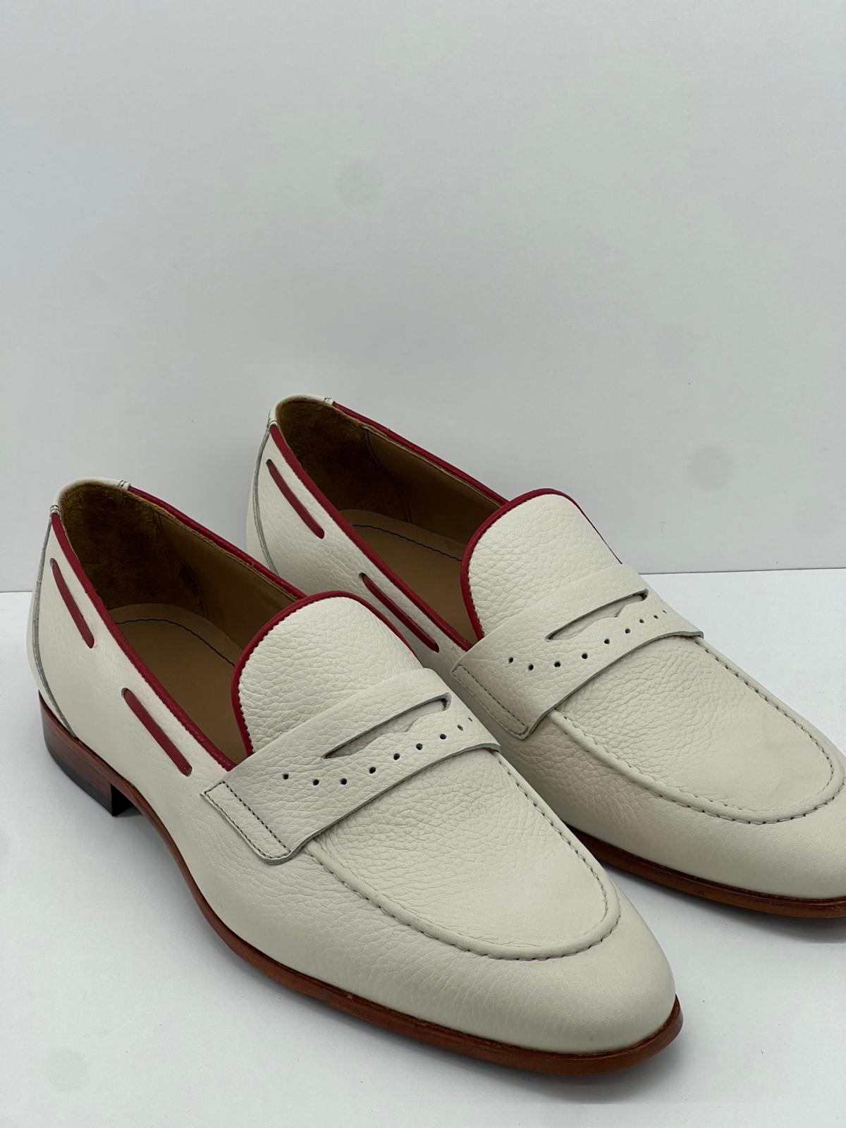 White Loafer Red Piping Leather sole