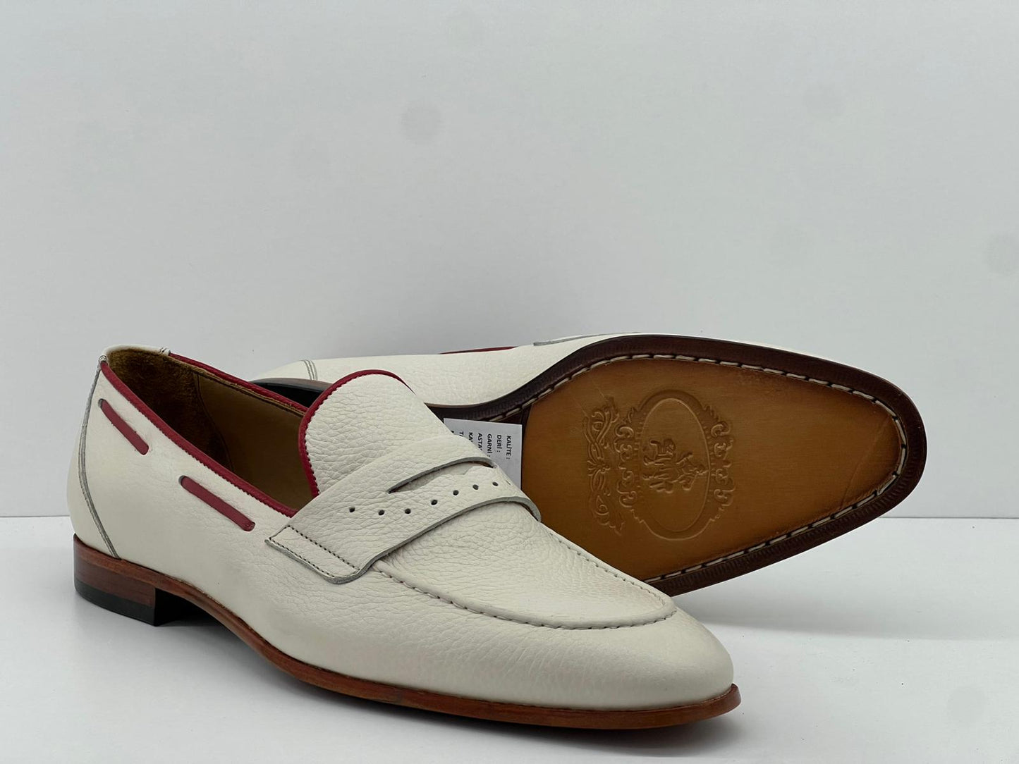 White Loafer Red Piping Leather sole