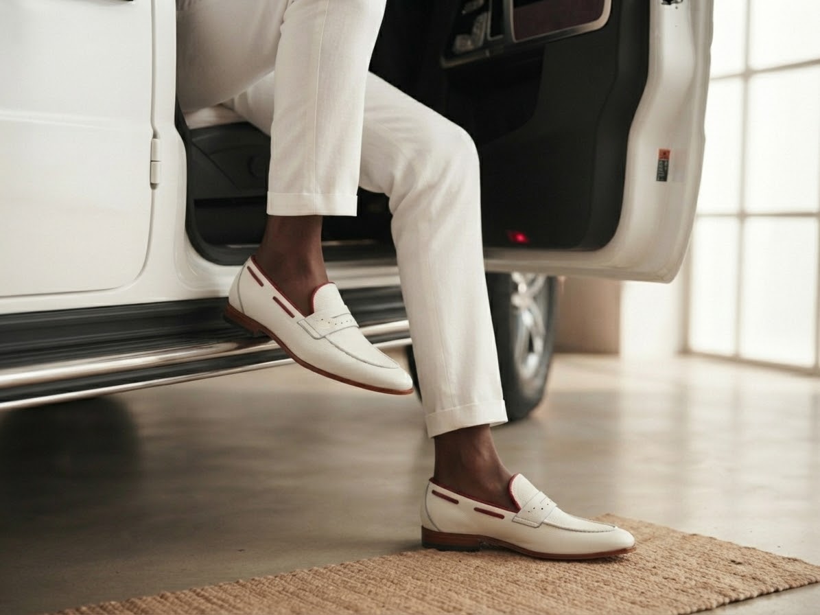 White Loafer Red Piping Leather sole