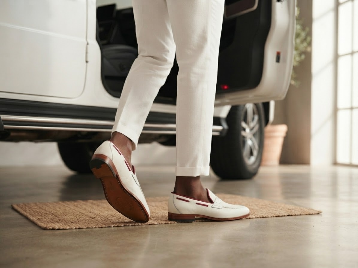 White Loafer Red Piping Leather sole