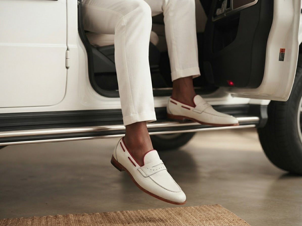 White Loafer Red Piping Leather sole