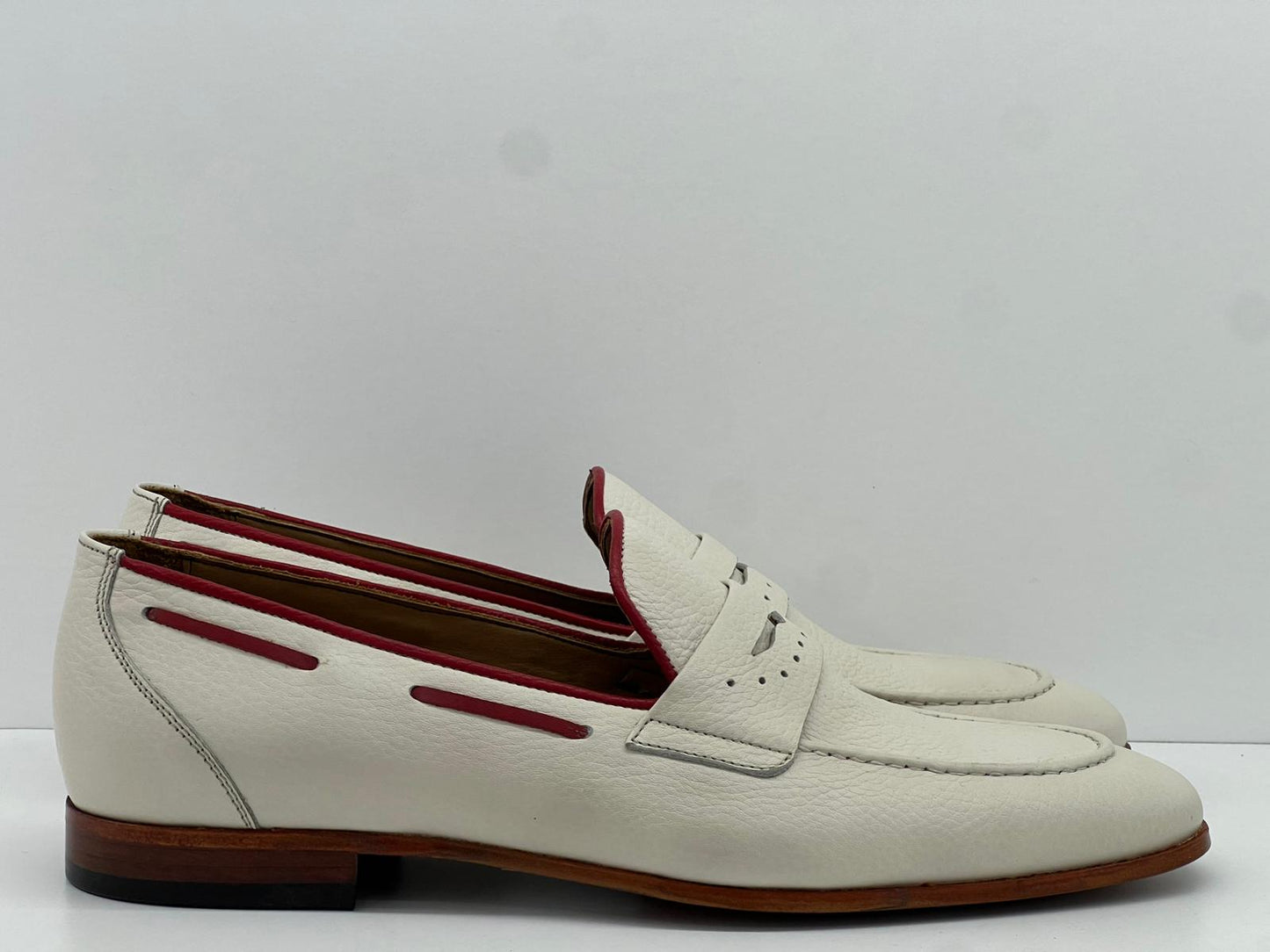 White Loafer Red Piping Leather sole