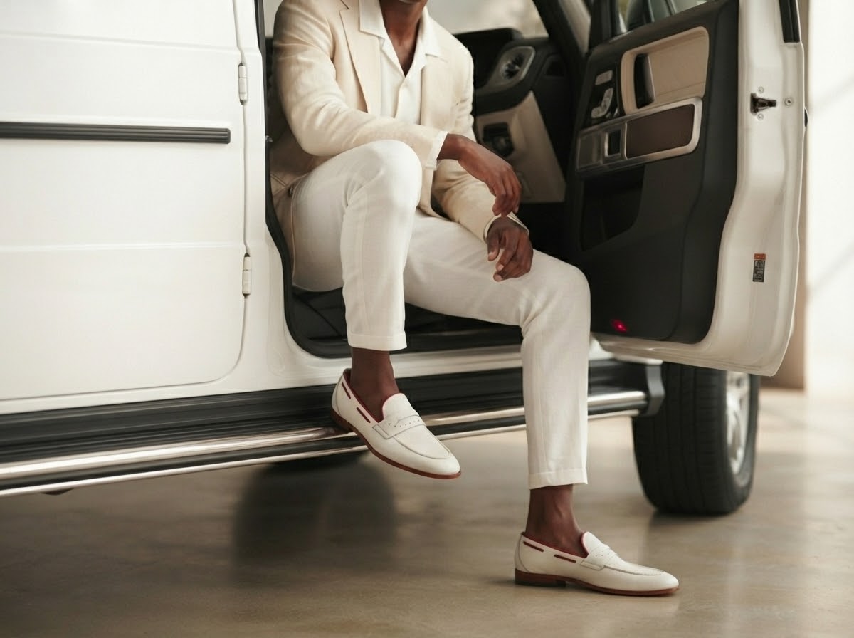 White Loafer Red Piping Leather sole