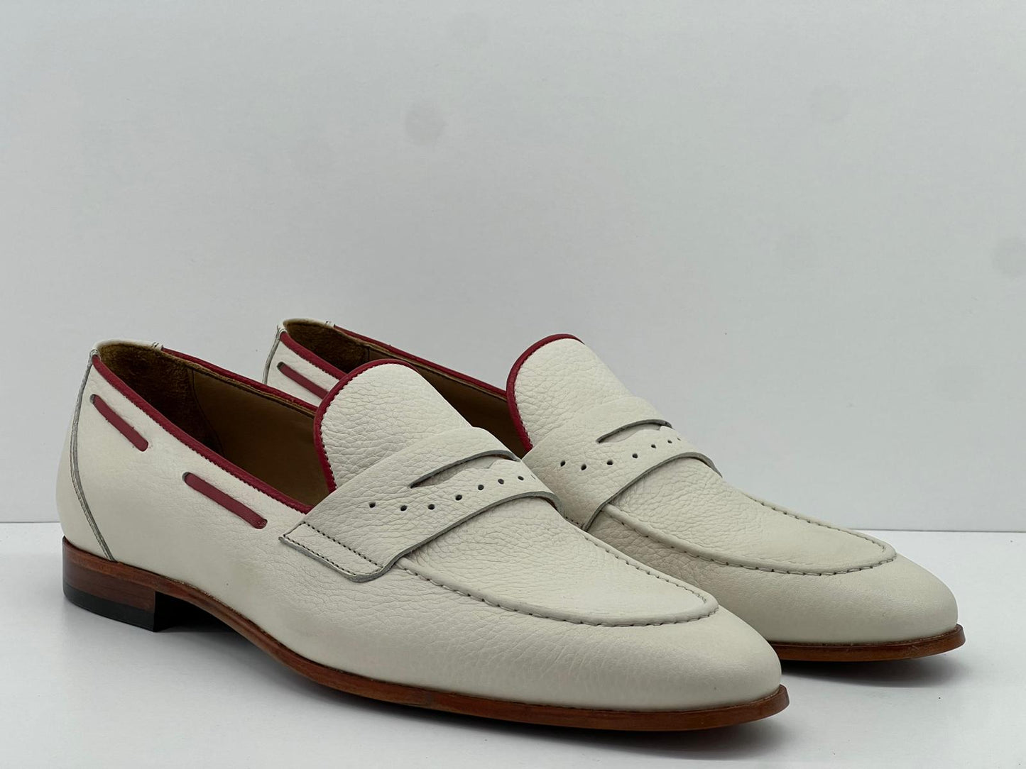 White Loafer Red Piping Leather sole
