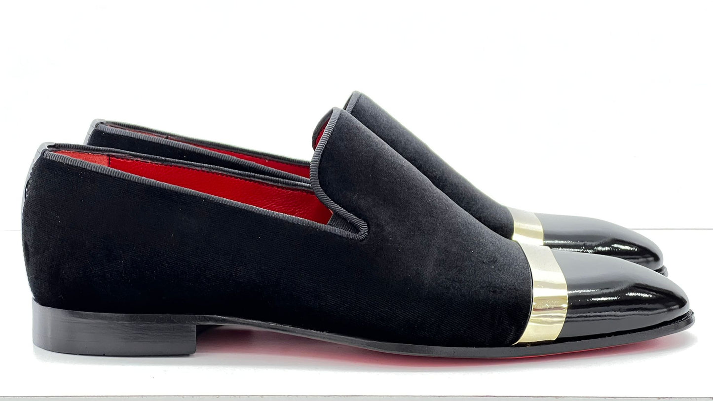 VINZA Black Velvet Gold Accesorize Loafer