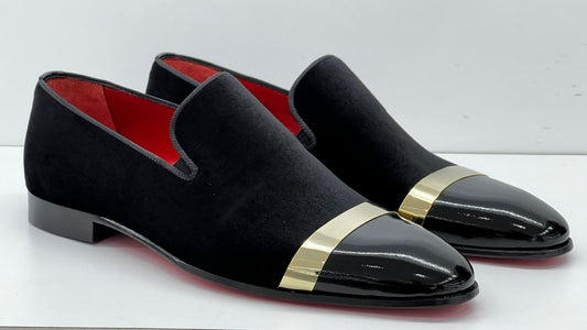 VINZA Black Velvet Gold Accesorize Loafer